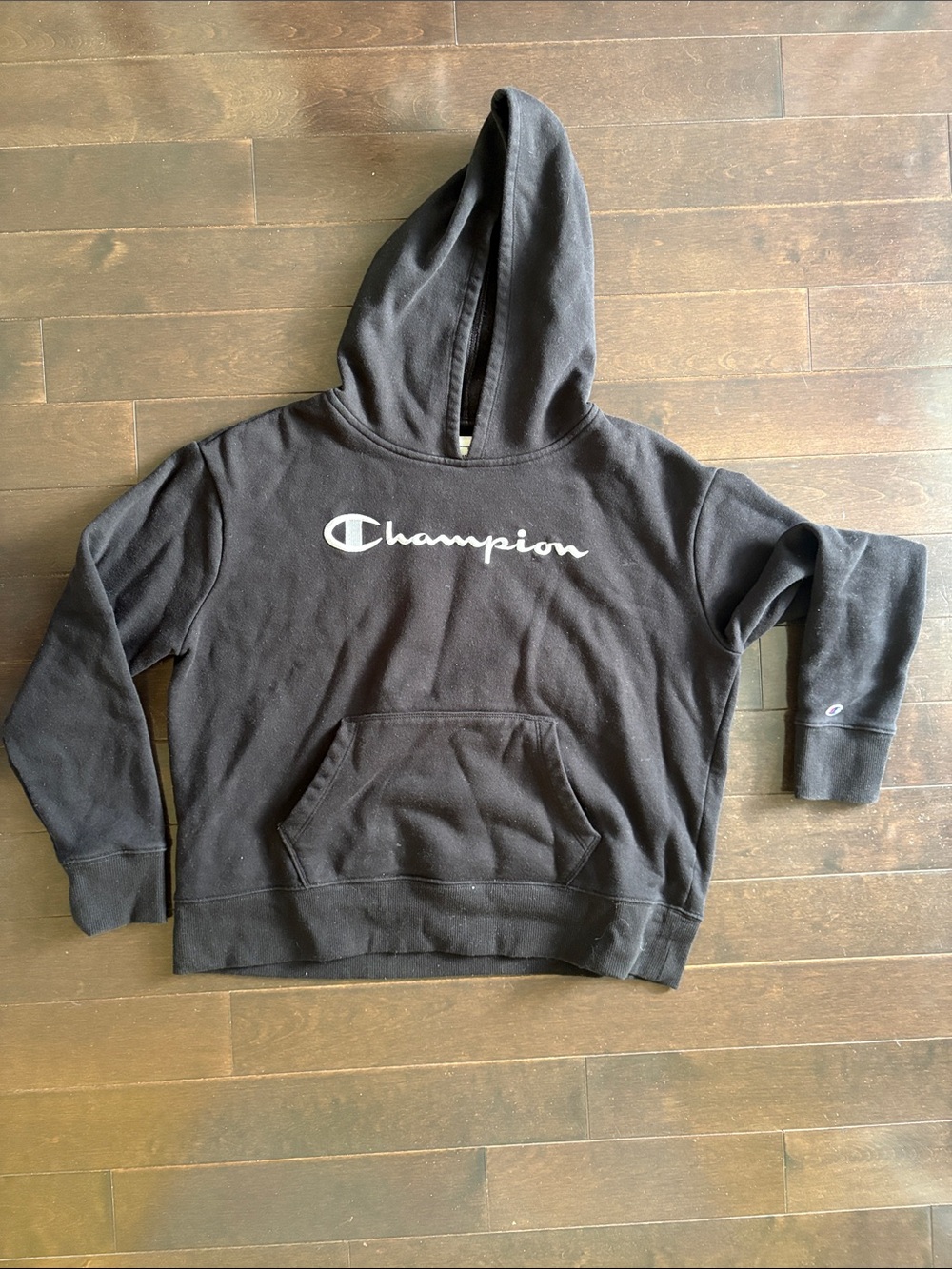 Champion Black Kids Hoodie with White Logo